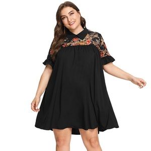 Floral Lace short sleeve swing tunic dress